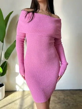 Viviana Knit Off the Shoulder Dress (Rose Pink)