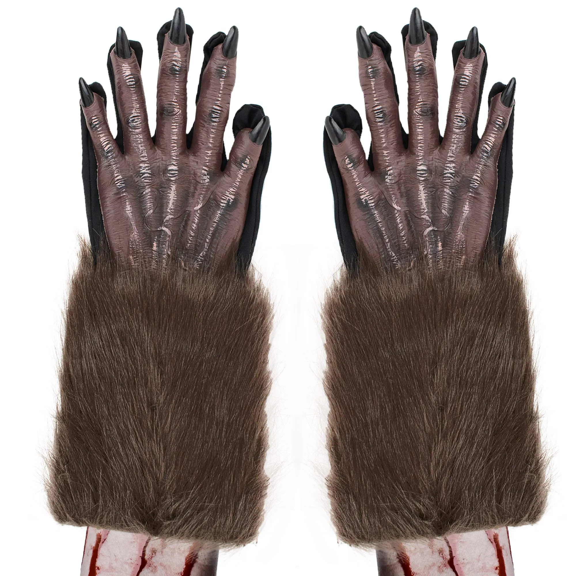 Werewolf Hand Costume Gloves - Brown Hairy Wolf Claw Hands Paws Monster Costume Accessories for Kids and Adults