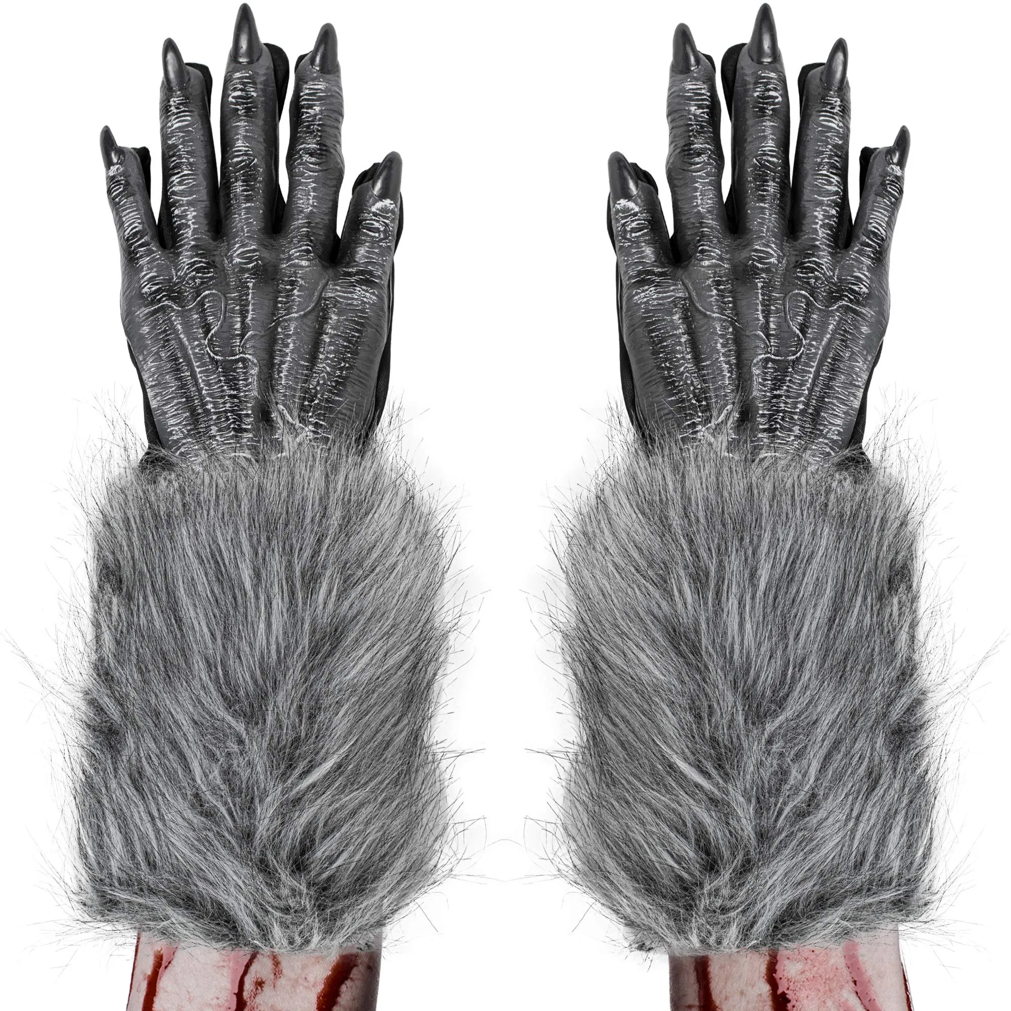 Werewolf Hand Costume Gloves - Grey Hairy Wolf Claw Hands Paws Monster Costume Accessories for Kids and Adults