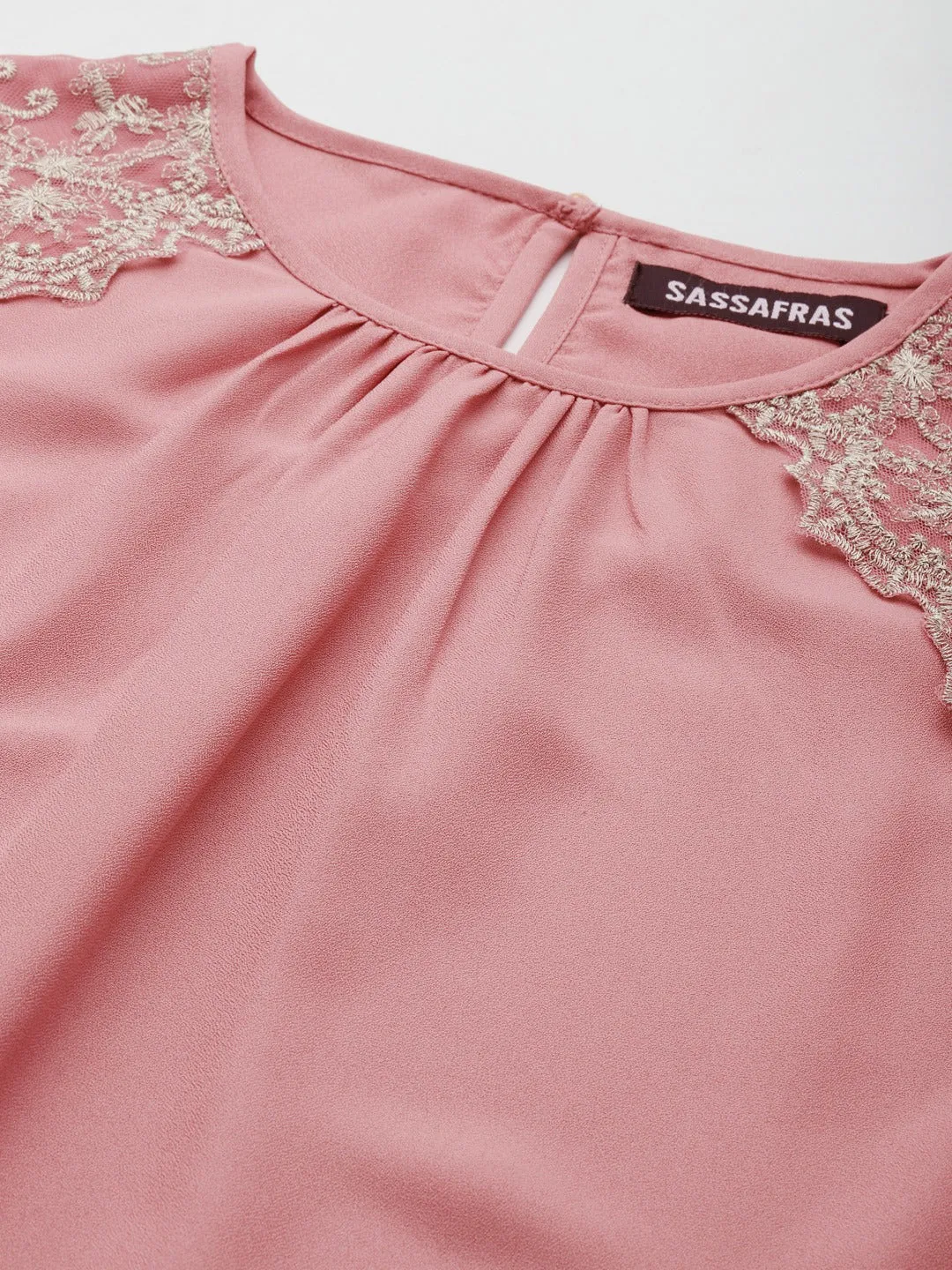 Women Onion Pink Shoulder Lace Patch Dress