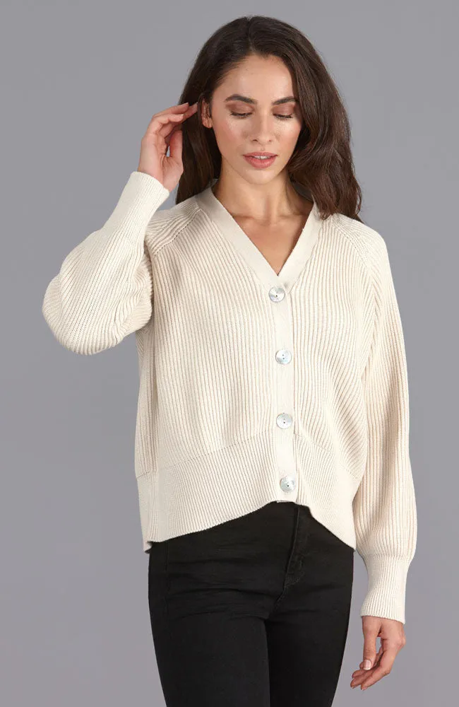 Womens Cotton Oversized V Neck Ribbed Cardigan