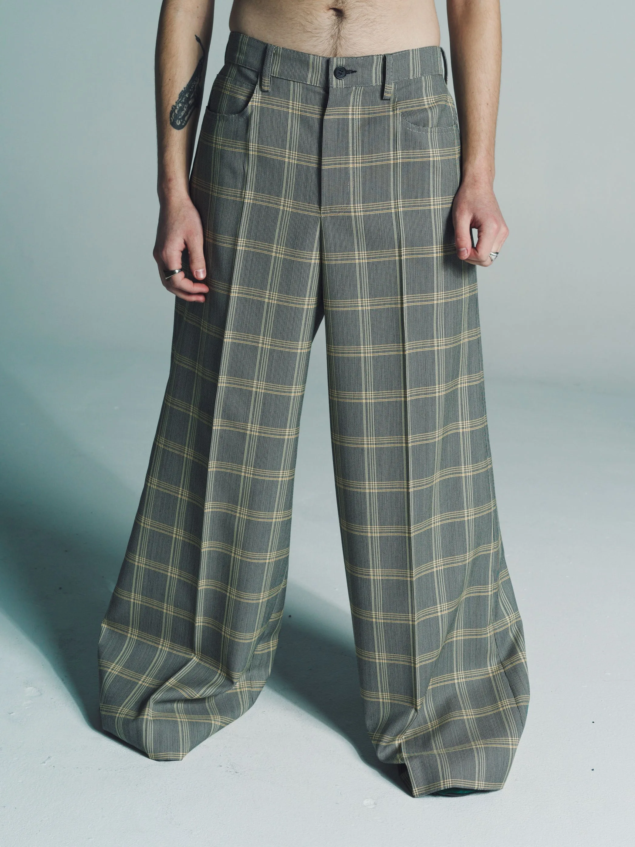 Yellow Checked Tech Wool Chinos