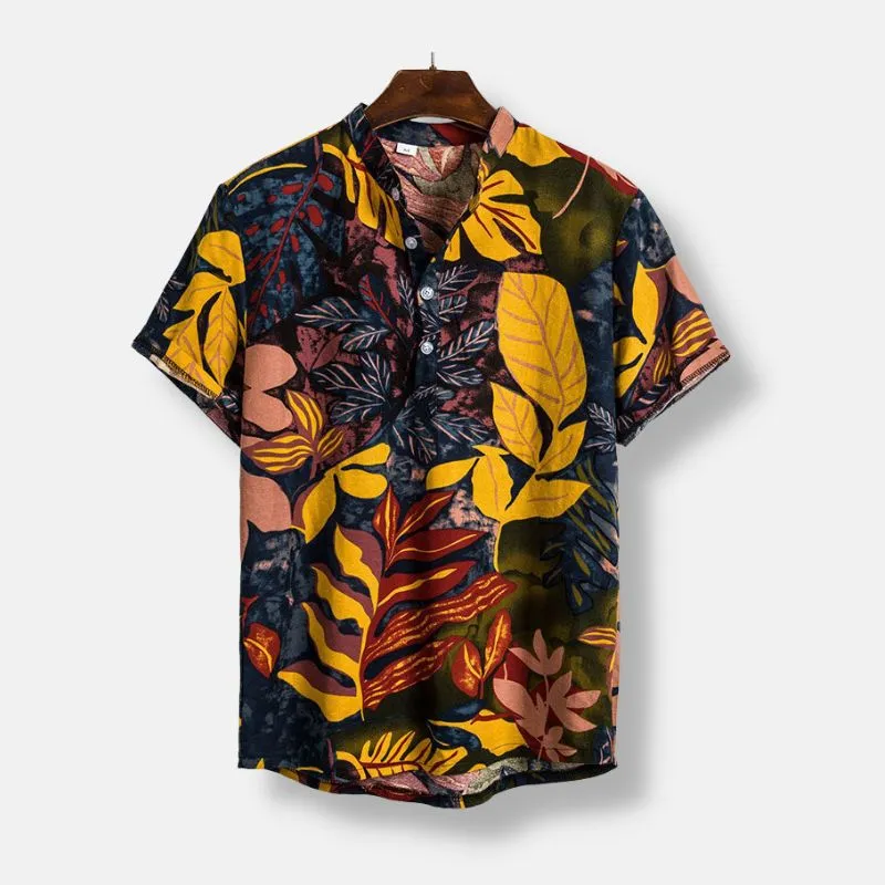 Yellow Hawaiian Floral Print Short Sleeve Shirt