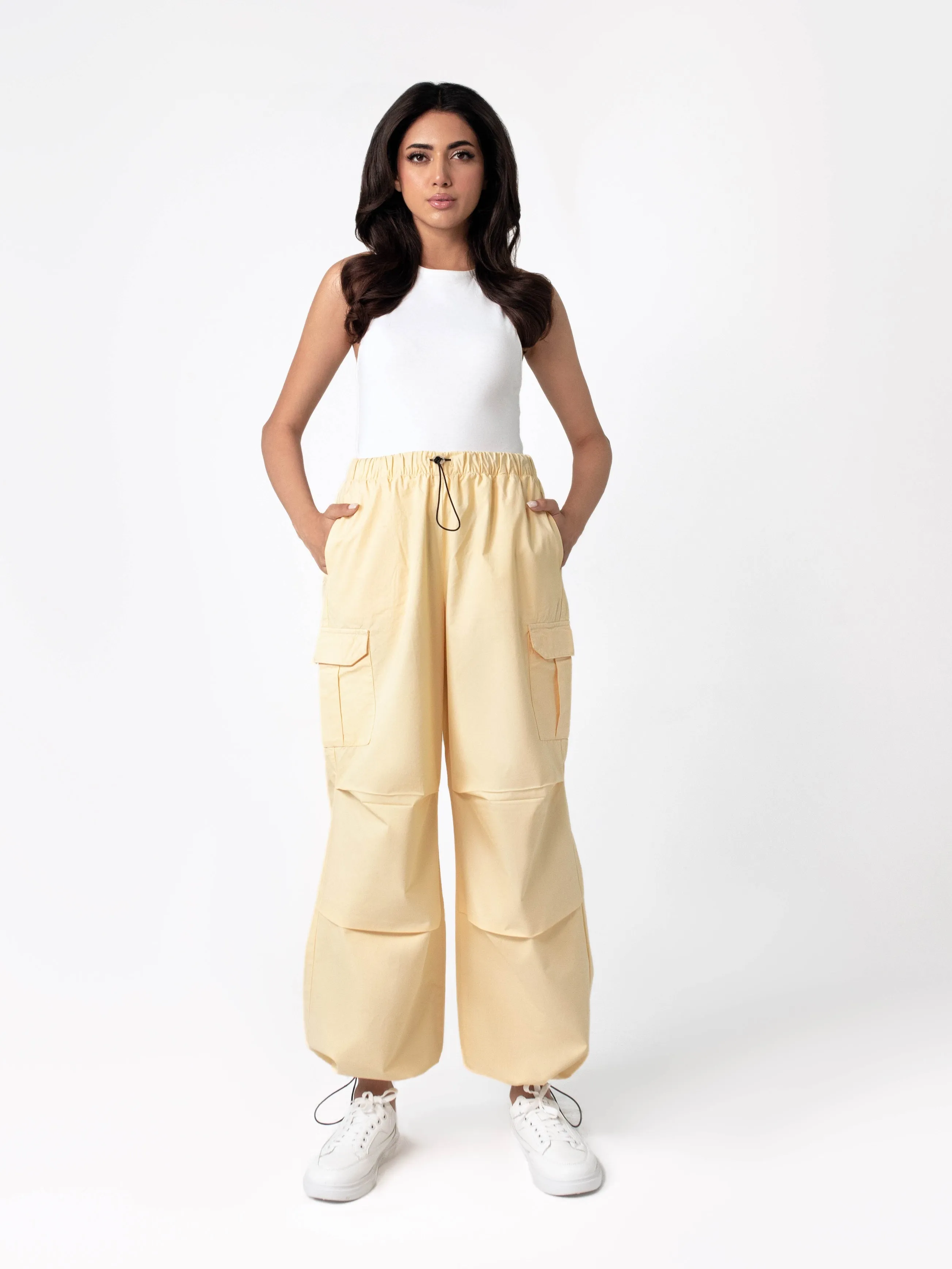 Yellow Wide Leg Cargo Pants